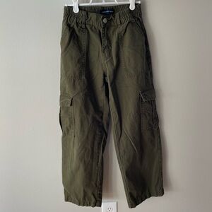 Olive Green Cropped Cargo Pants with Elastic Waist